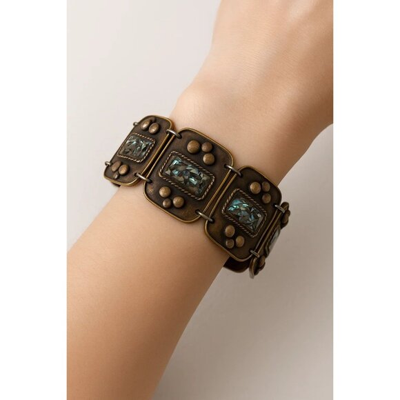 Custom Brass & Polymer Clay Square Link Adjustable Bracelet 7" L Unique Design - Picture 1 of 7